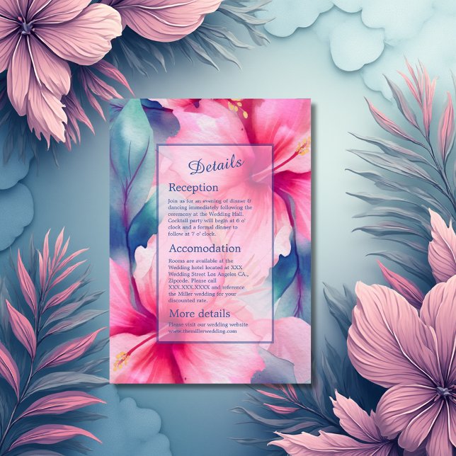 fuchsia hawaiian tropical floral hibiscus wedding enclosure card (Creator Uploaded)