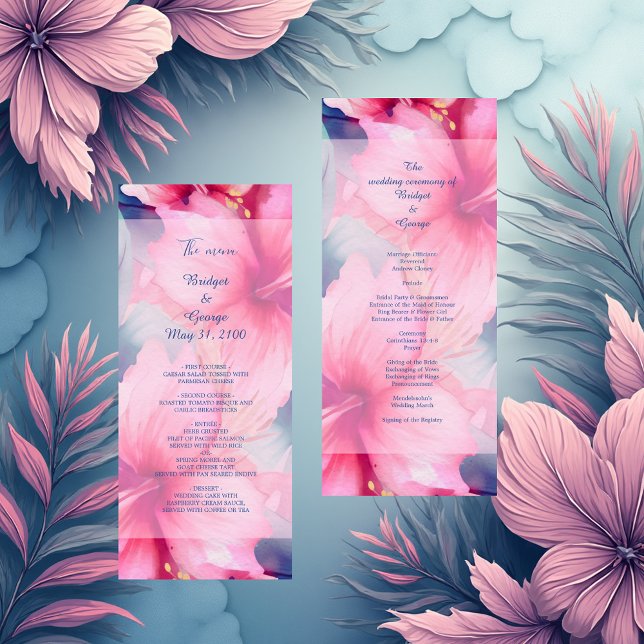 fuchsia hawaiian tropical floral hibiscus wedding programme (Creator Uploaded)
