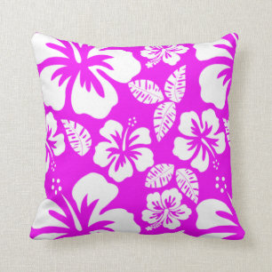 Fuchsia Hawaiian Tropical Hibiscus Cushion