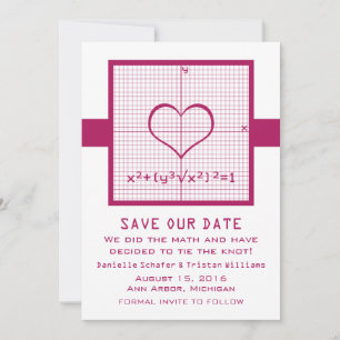Fuchsia Heart Math Graph Save the Date Invite