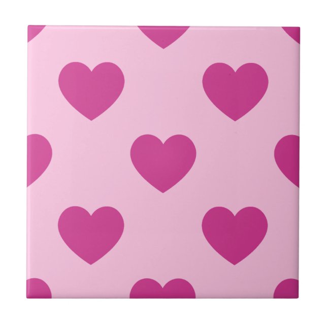 Fuchsia Heart Pattern Preppy Pink y2k Aesthetic Tile (Front)
