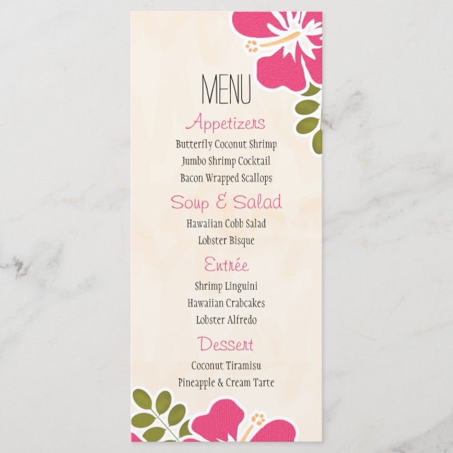 Fuchsia Hibiscus Hawaiian Menu Cards (Front)