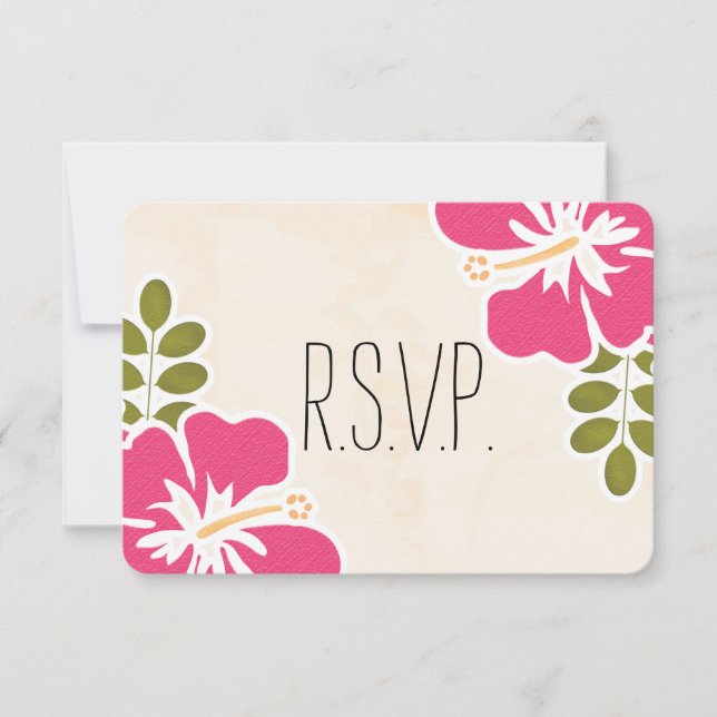 FUCHSIA HIBISCUS HAWAIIAN WEDDING RESPONSE CARD (Front)