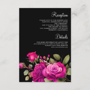 Fuchsia Hot Pink Roses Black Wedding Details Enclosure Card
