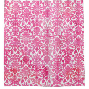 Fuchsia Hot Pink Watercolor Damask Shower Curtain