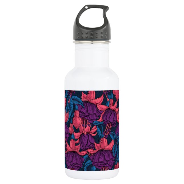 Fuchsia in blue and purple 532 ml water bottle (Front)
