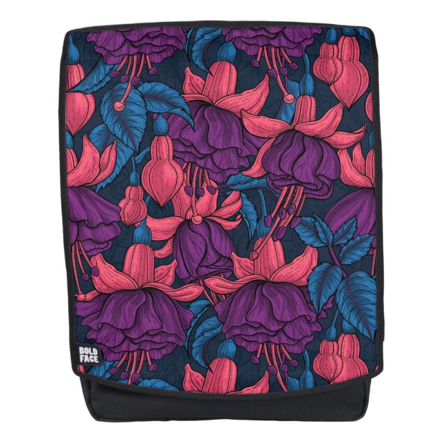 Fuchsia in blue and purple backpack (Front)