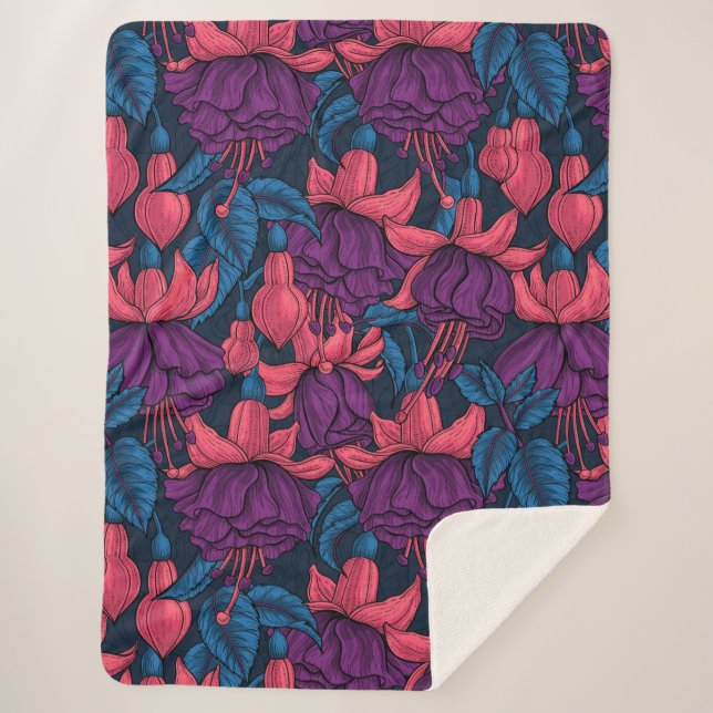 Fuchsia in blue and purple sherpa blanket (Front)