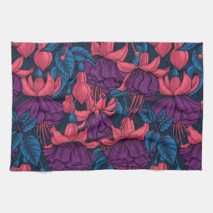 Fuchsia in blue and purple tea towel