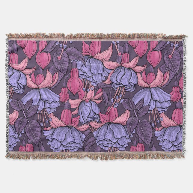 Fuchsia in pink and violet throw blanket (Front)