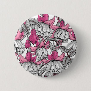 Fuchsia in white and pink 6 cm round badge