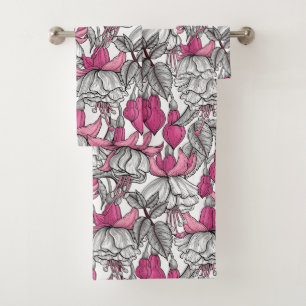 Fuchsia in white and pink bath towel set