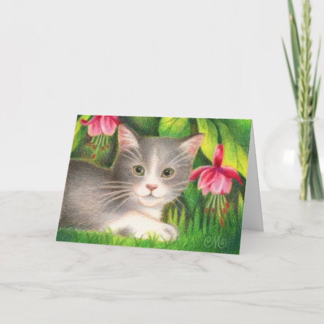 Fuchsia Kitten - Cute Cat Greeting Card (Front)