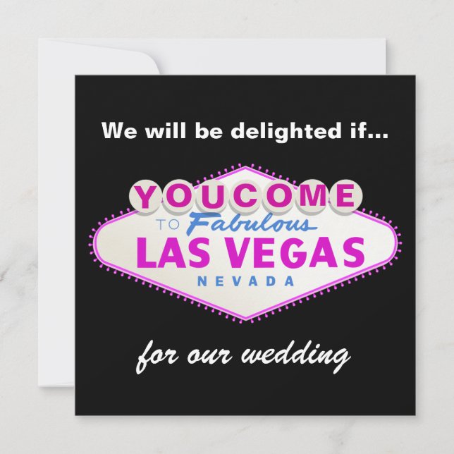 Fuchsia Las Vegas sign modern wedding invitation (Front)