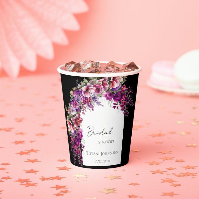 Fuchsia Lavender Floral Arch Bridal Shower  Paper Cups (Insitu)