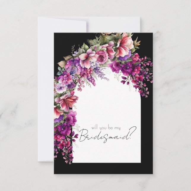 Fuchsia Lavender Floral Arch Bridesmaid Proposal Invitation (Front)