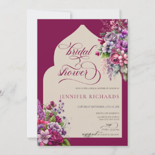 Fuchsia   Lavender   Watercolor Bridal Shower  Invitation