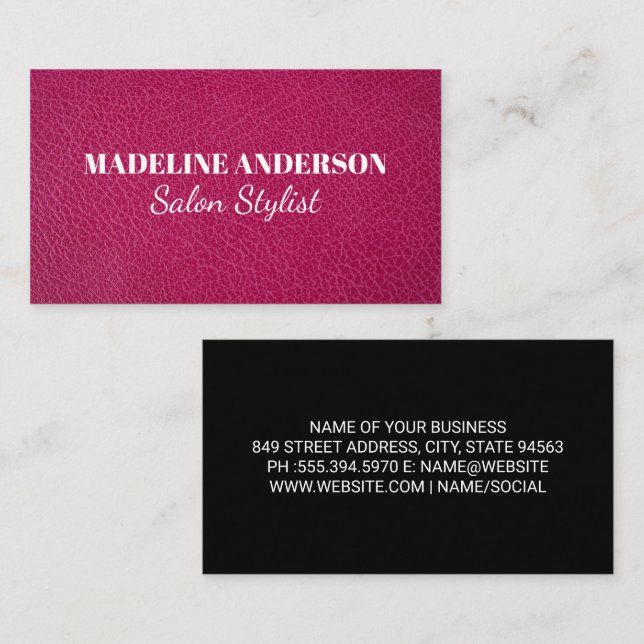Fuchsia Leather Texture Background Business Card (Front/Back)