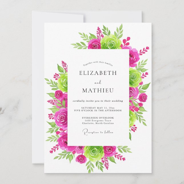 Fuchsia Lime Green Radiant Summer Wedding Invitation (Front)
