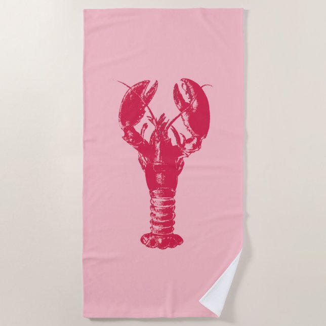 Fuchsia Lobster on Light Pink Beach Towel (Front)