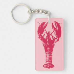 Fuchsia Lobster on Light Pink Key Ring