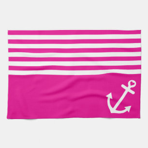Fuchsia Love Anchor Nautical Tea Towel