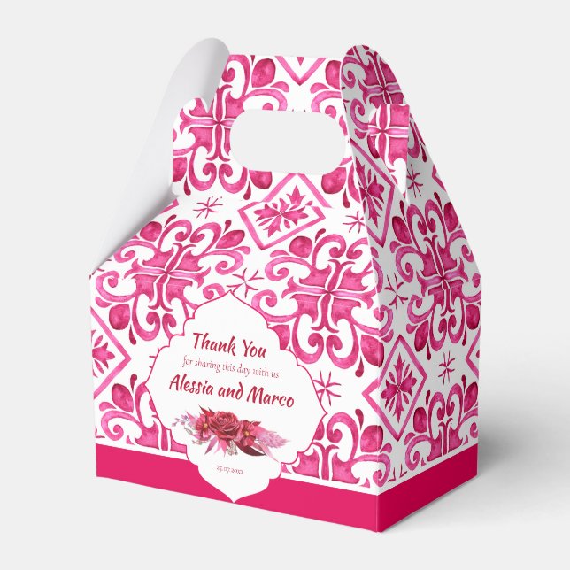 Fuchsia Majolica magenta tiles personalised  Favour Box (Front Side)