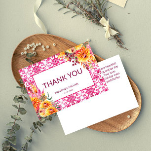 Fuchsia Majolica tiles orange dahlias Thank You Card