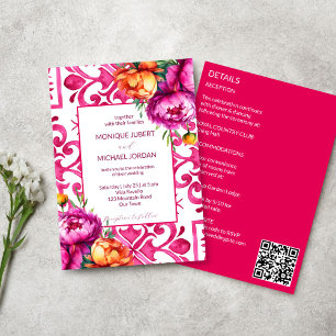 Fuchsia Majolica tiles orange peonies all in one Invitation