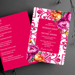Fuchsia Majolica tiles orange peonies all in one Invitation