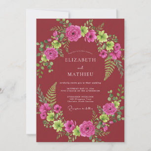 Fuchsia Maroon Fern Wedding Invitation