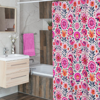 Fuchsia Mexican Flowers Pattern Shower Curtain