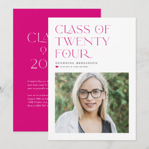 Fuchsia Minimalist Class of 2024 Photo Graduation Announcement