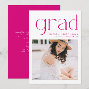Fuchsia Minimalist Typography Photo Graduation Announcement
