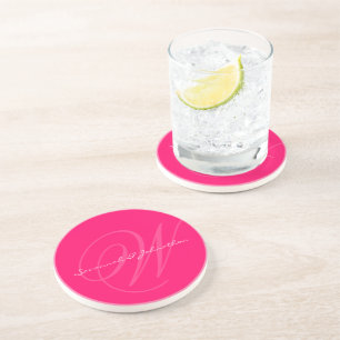 Fuchsia Monogram Wedding Anniversary Coasters