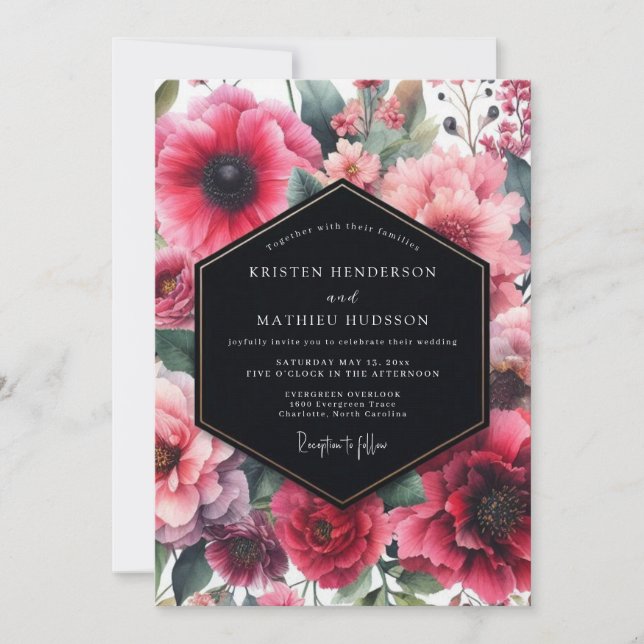 Fuchsia Moody Botanical Wedding Invitation (Front)