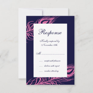 Fuchsia & Navy Feathers RSVP Card