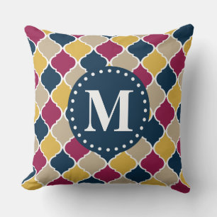Fuchsia Navy Moroccan Lattice Monogram Cushion