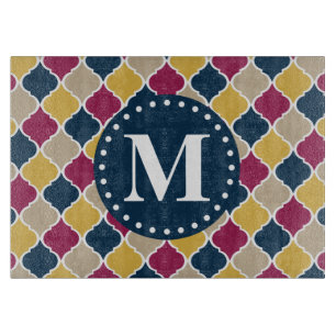 Fuchsia Navy Moroccan Lattice Monogram Cutting Board