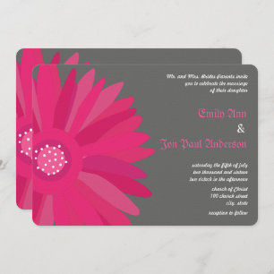 Fuchsia on Grey Gerber Daisy Wedding Invitation