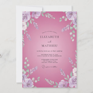 Fuchsia Orchid Leafy Wedding Invitation
