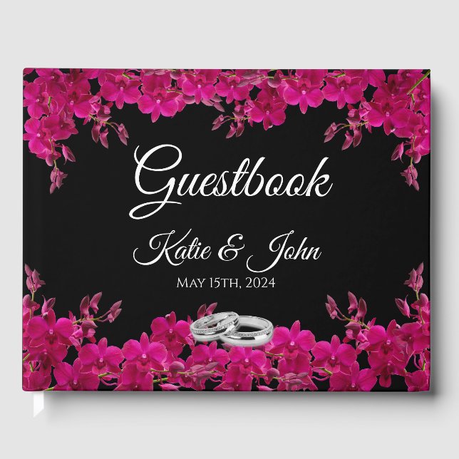 Fuchsia Orchids on Black- Guest Book (Front)