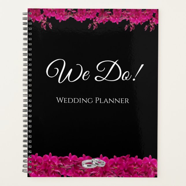 Fuchsia Orchids on Black-Wedding- Planner (Front)