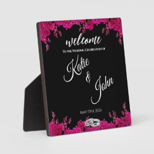 Fuchsia Orchids on Black-Wedding-Table Sign- Plaque