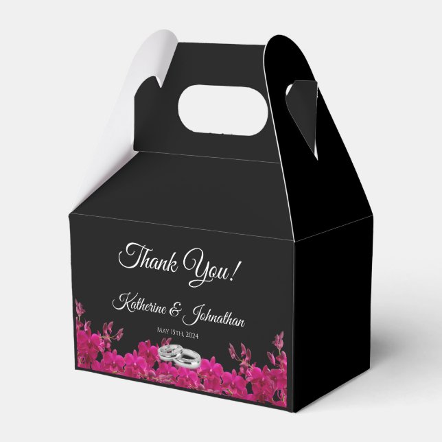 Fuchsia Orchids on Black-Wedding Thank you- Favour Box (Front Side)