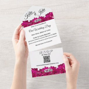 Fuchsia Orchids on White-Photo Wedding- All In One Invitation
