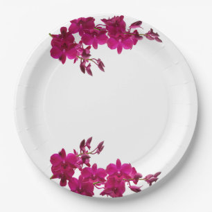 Fuchsia Orchids on White-Wedding Plates- Paper Plate