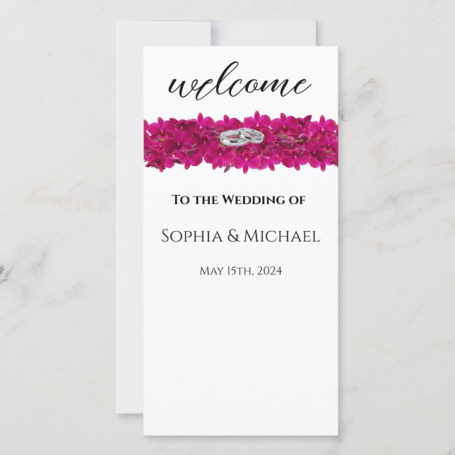 Fuchsia Orchids on White-Wedding Rings-Program- (Front)