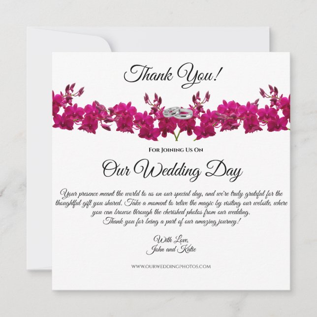 Fuchsia Orchids-White- Wedding Thank you Invitation (Front)