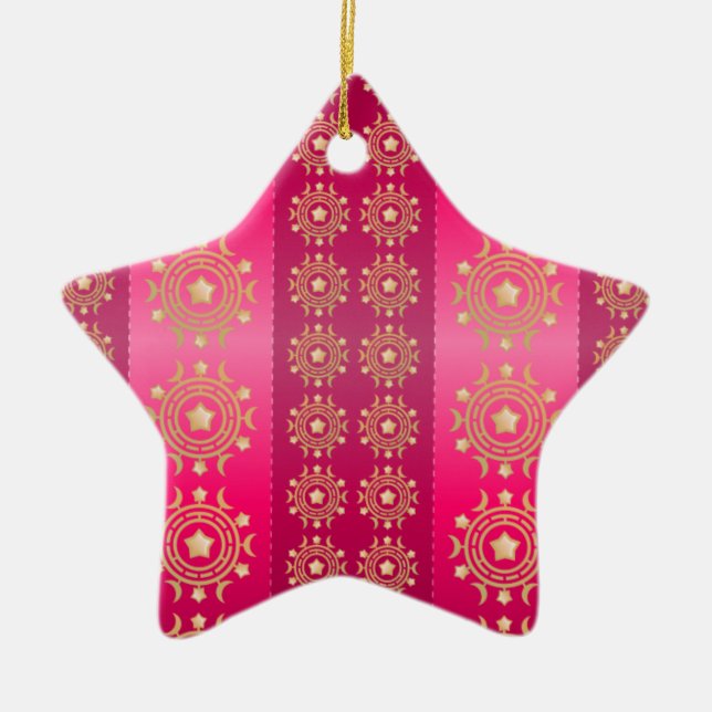 Fuchsia Oriental Mandala Pattern Ceramic Tree Decoration (Front)